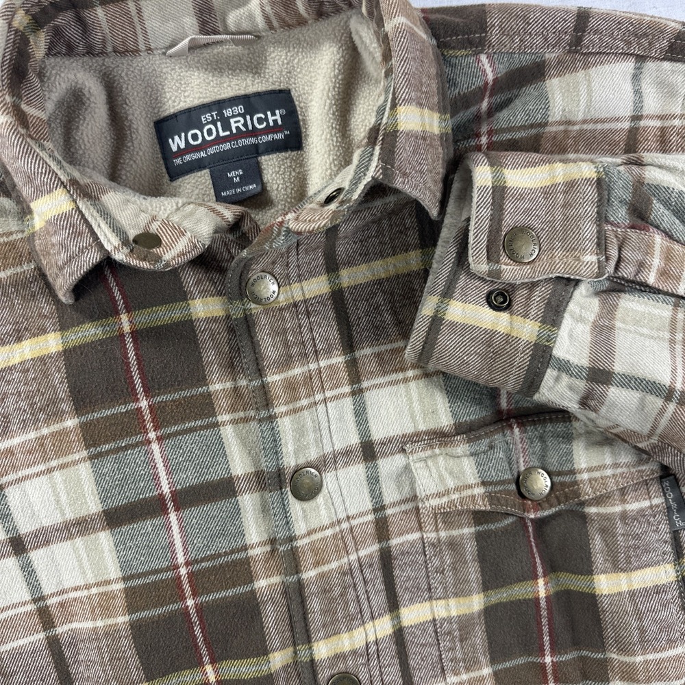 Woolrich Men's Lined Plaid Flannel Shirt  Mens Medium Jacket Snap Brown Cotton‎